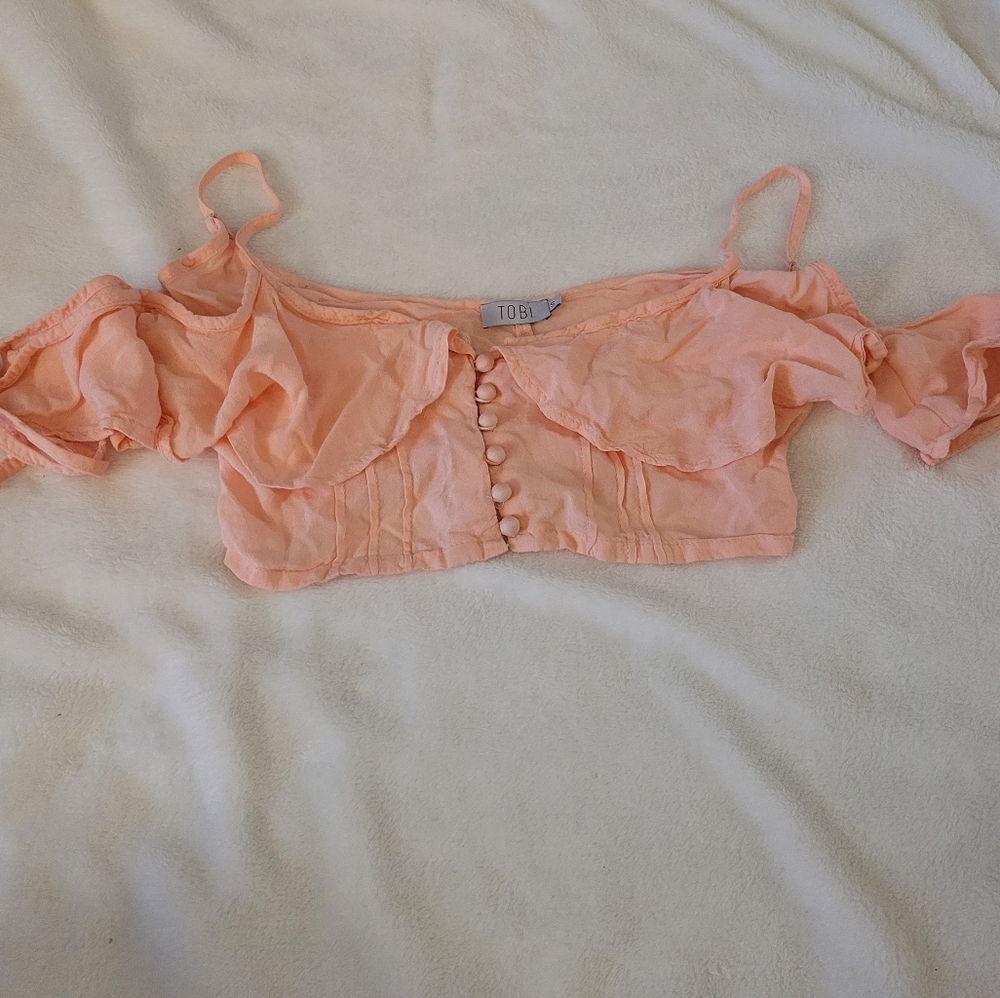 Off Shoulder Peach/Blush Women's Crop Top - Size Small